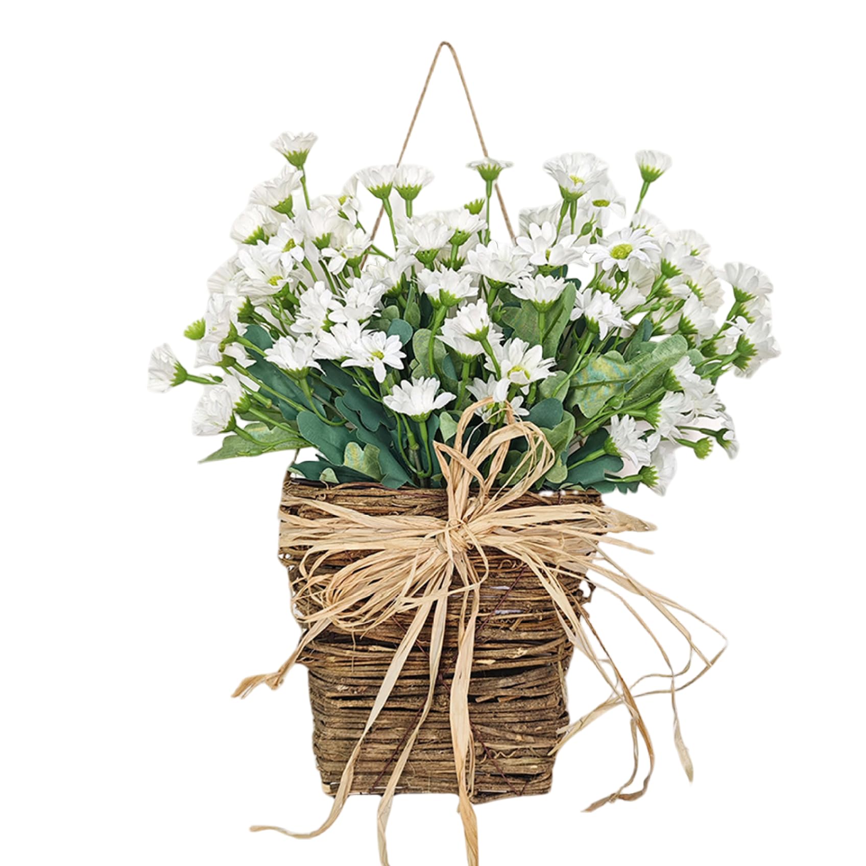 AwnsIMfreien Basket Wreath, Spring Wreath for Front Door, Floral Hanging Basket Garland with Artificial Daisies for Spring Home Door Decor, Wreaths
