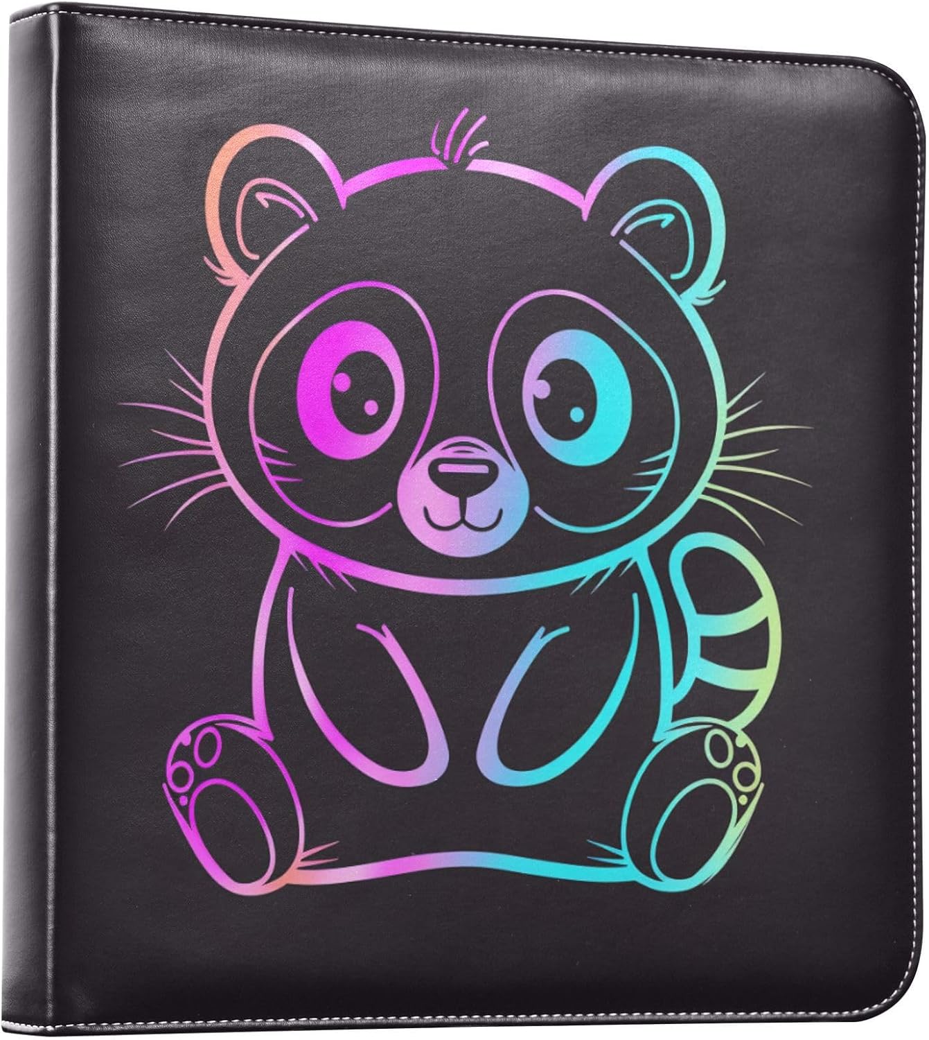 JIPONI Cute Gradient Raccoon Large Photo Album, DIY Leather Cover Scrapbook Albums for 4x6 5x7 6x8 Pictures, Self Adhesive Memory Book for Wedding, Baby, Family