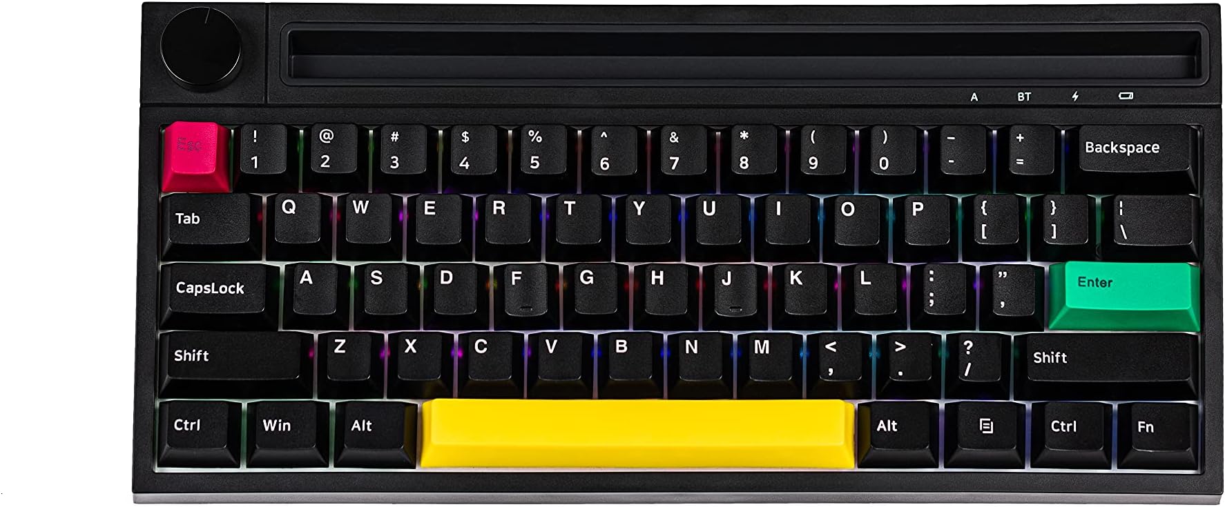 YUNZII Ajazz K620T Wireless Mechanical Keyboard with Integrated Stand Phone Holder with 61 Keys，RGB Backlit, Volume Botton, and PBT Keycaps for Win/Mac/Gaming (Pink Switch, Black)