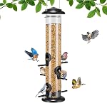 Kingsyard Metal Bird Feeders for Outdoor Hanging, Extra Thick Tube Bird Feeder with Steel Hanger & 6 Port, 15 inch, Chew-Proof, Weather and Water Resistant, Bronze