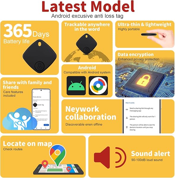 Air Tracker Android, 4 Pezzi Smart Tracker Android Trova Oggetti, Funziona con Google's Find Hub, Air Tracker Bluetooth Localizzatore Chiavi per Chiavi/Bagagli/Valigie/Portafogli (Nero) - 2