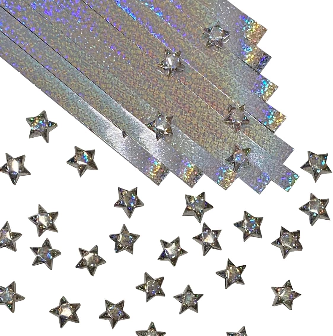 500-Strips Silver Sparkle Foil Paper Strips for Making Origami Stars, Lucky Stars, Puff Stars. Reflective Mirror Shiny Paper Strips, 0.5 x 11 inch. (Silver Sparkle Foil, 500)