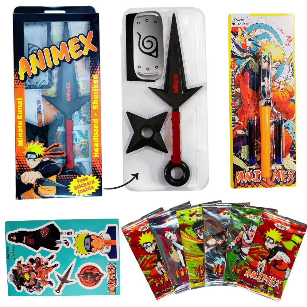 Naruto Kunai Shuriken Headband Fountain Pen and Trading Cards Ninja Gears Combo Pack-image-1