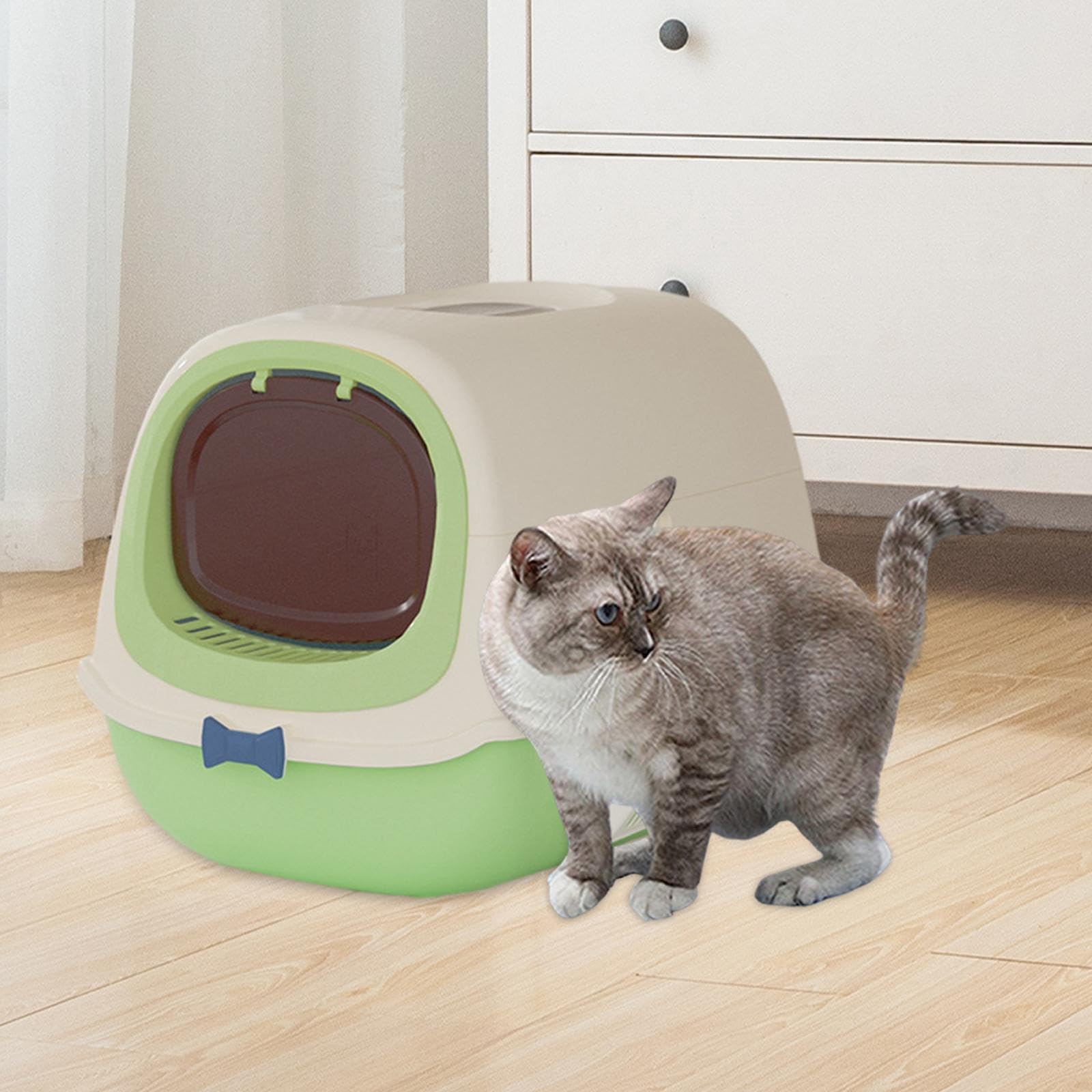 Arenero para Gatos con, Bandeja Extraíble, Timbre, Entrada Ancha, Apto para Gatos Y Gatitos de Interior.