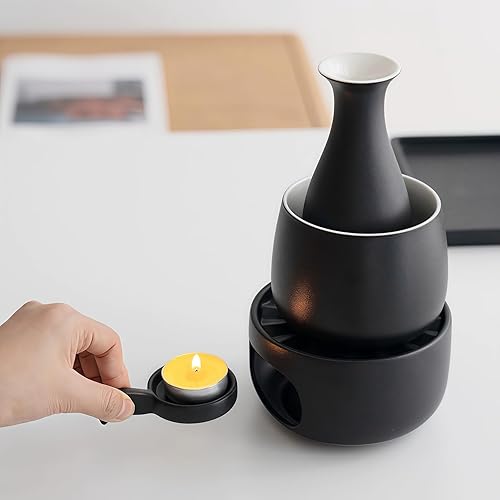 Miniatura 7 de Hoffnugshween Calentador de tetera de gres con cuchara de vela de seguridad, base de calentador de té de cerámica gruesa rústica con orificios de