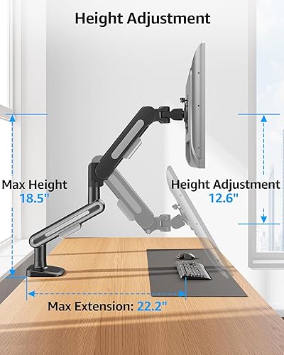 Miniatura 6 de MOUNTUP Soporte de escritorio para monitor individual con capacidad máxima de 26.5 libras, soporte para monitor de 13-34 pulgadas, soporte para