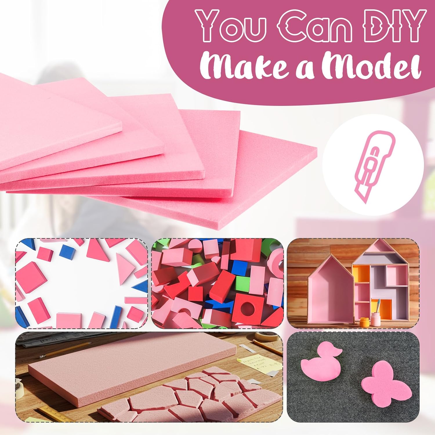 Frienda 12 Pcs Foam Board Bulk XPS Foam Sheet Panel for DIY Crafts Sculpture Modeling Floral Arrangements School Home Office Art(15" X 7.5" X 1/2",Pink)