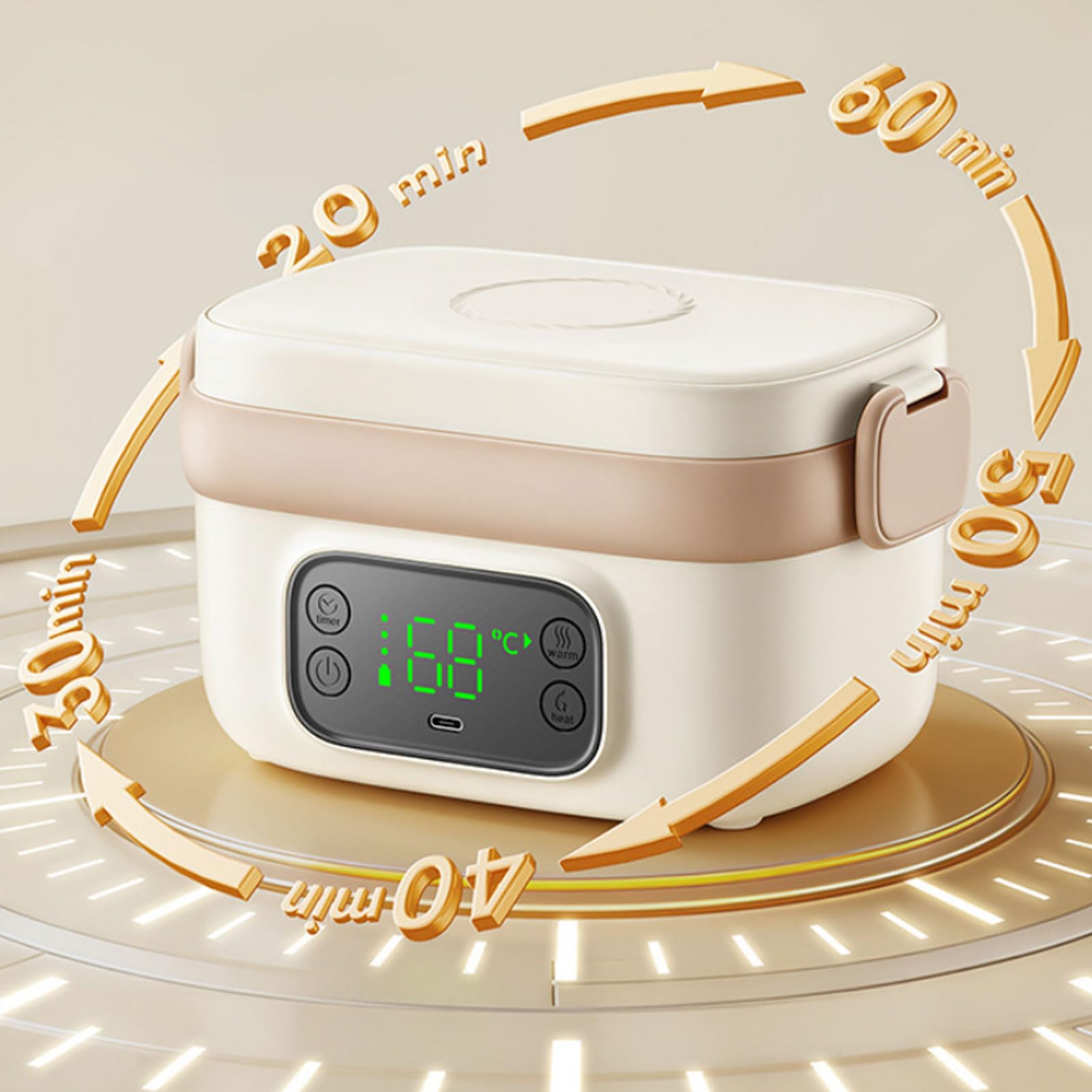 Pssopp Portapranzo Riscaldato, Scaldavivande Elettrico Alimentato a Batteria Ricaricabile Senza Fili in Acciaio Inossidabile 304 Portatile per Auto da Ufficio Riscaldamento Veloce e (Piccola)