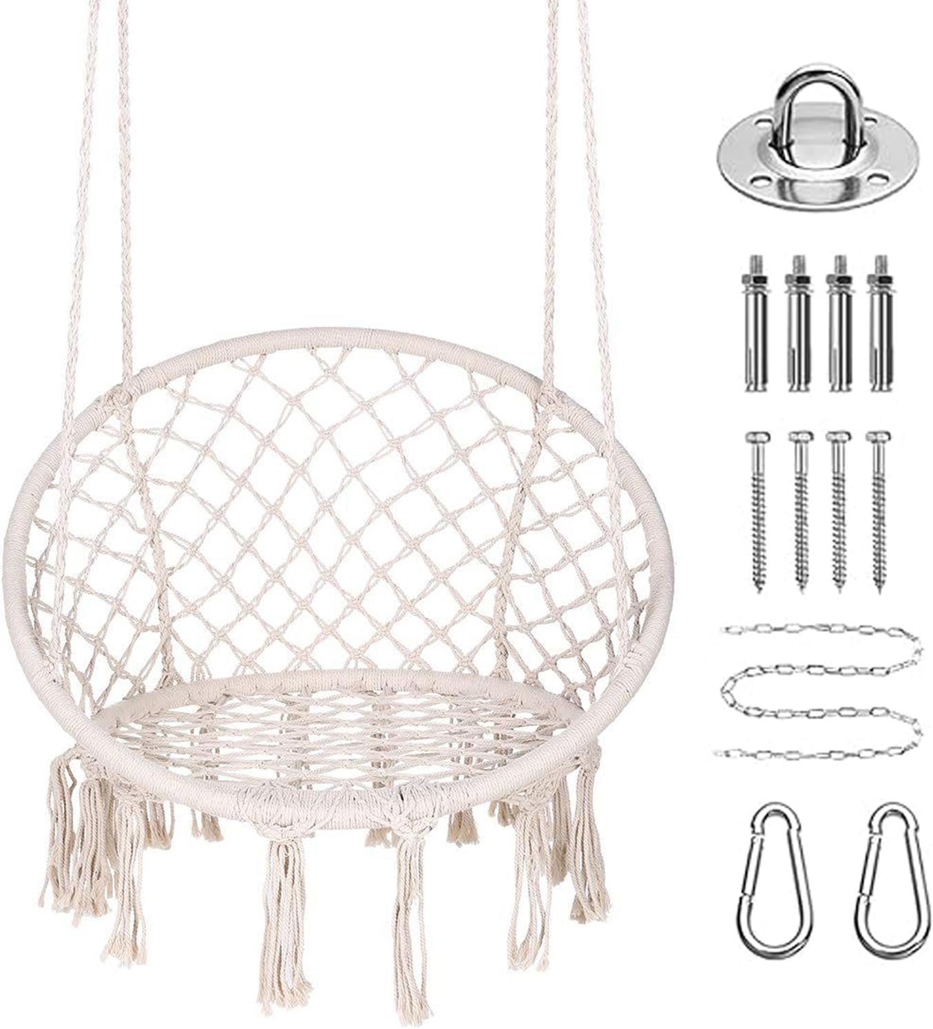 Goutime Hammock Chair for 2-5 Years Old Kids,Macrame Hanging Indoor Swing Chairs with Hardware Kit,Adult Boho Swinging Swings for Outside,Patio,Balcony,Bedroom(Beige)