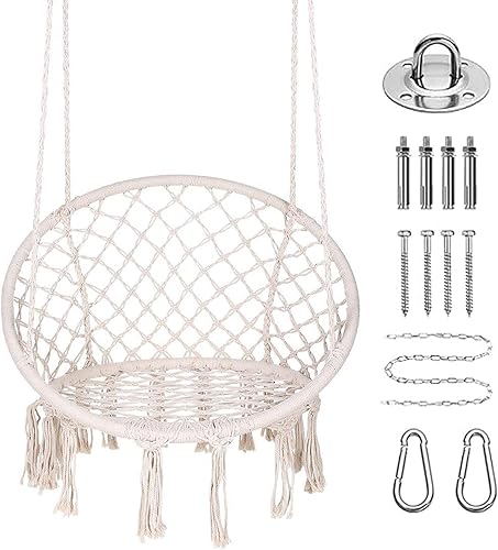 Miniatura 35 de Goutime Silla tipo hamaca, sillas colgantes de macramé con cojín y kit de herramientas, columpios bohemios para adultos para exteriores, patio, Gris