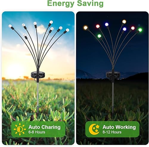 Miniatura 3 de Paquete de 4 luces solares de jardín, luces de luciérnaga solares para exteriores con 8 LED, balanceo por el viento, luces solares impermeables para
