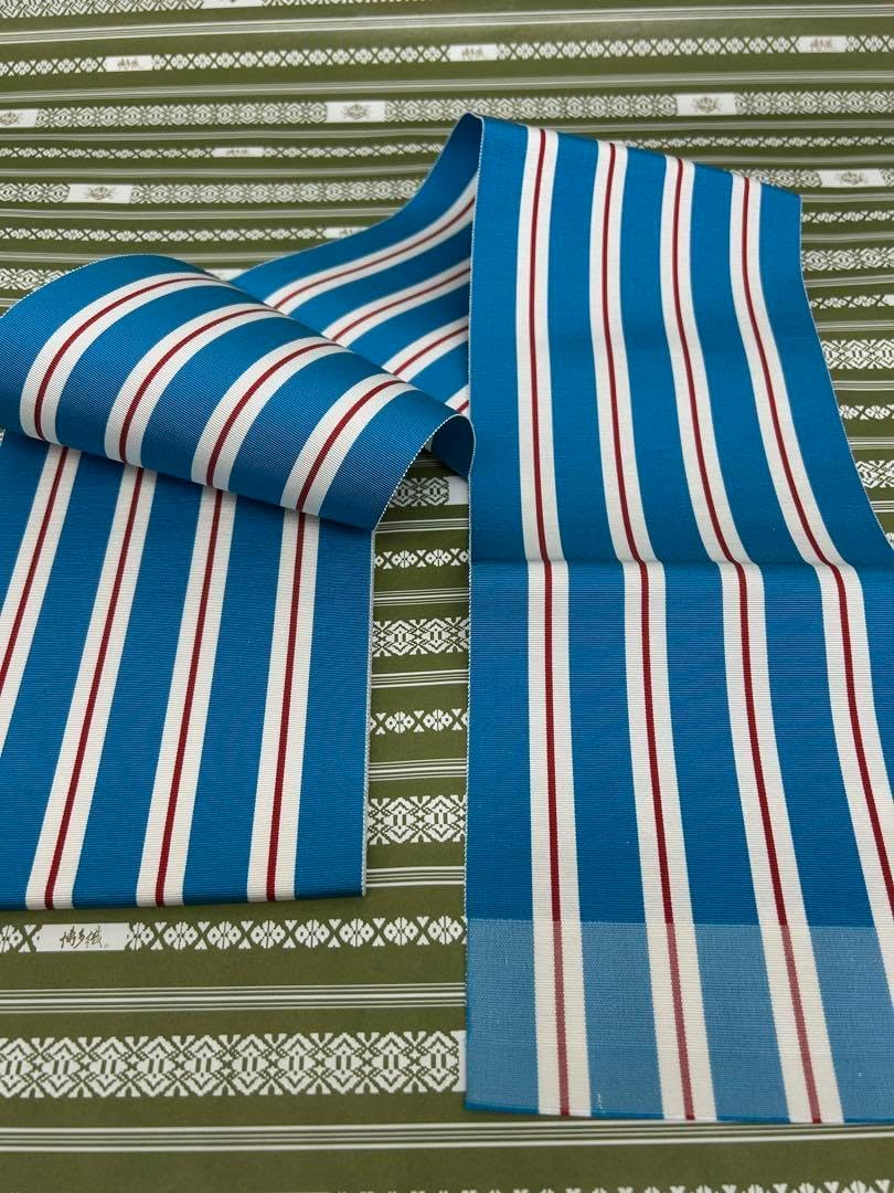 新品未使用品 博多織 浴衣 着物 正絹 帯 半幅帯 四寸 単衣 縞