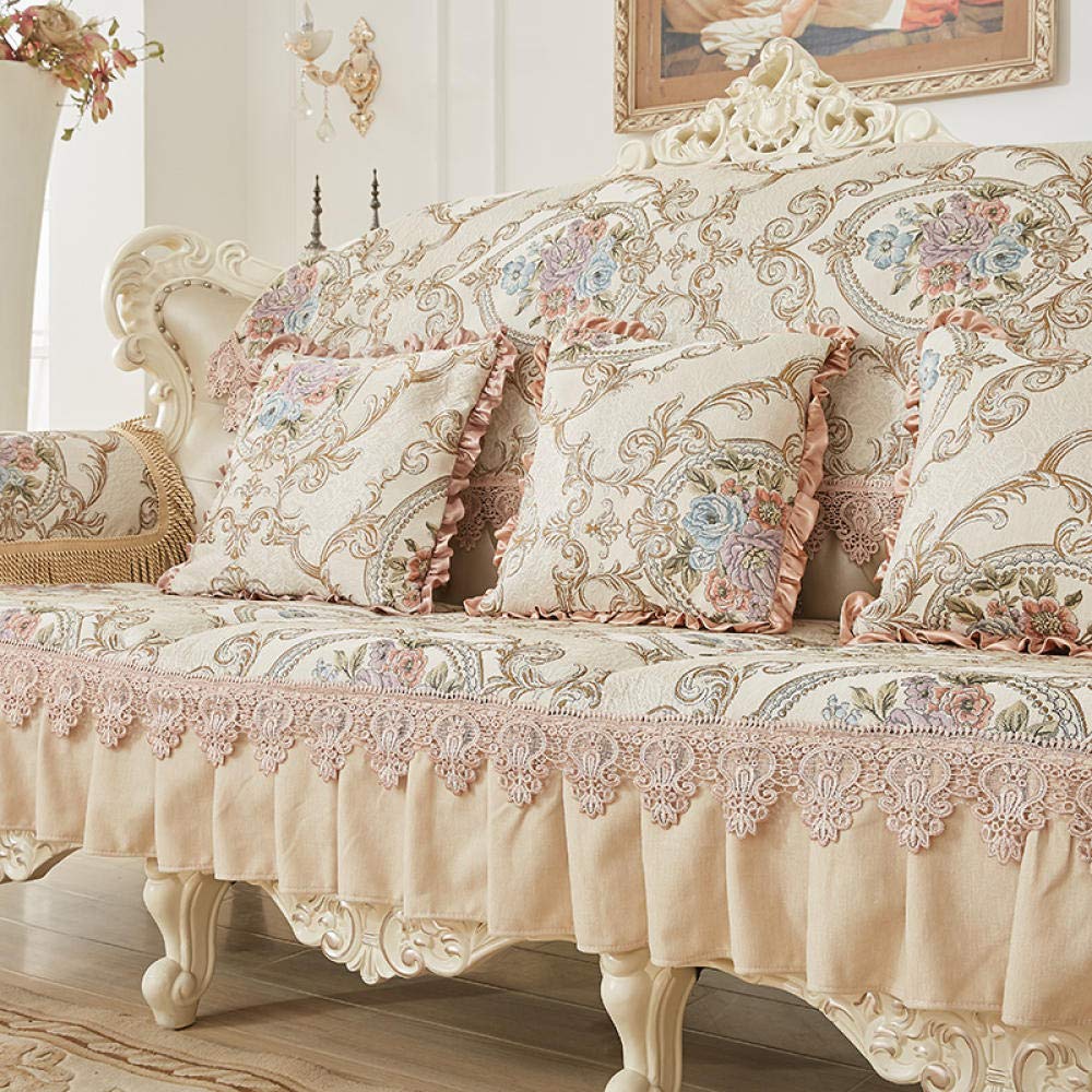 Housse de coussin de canapé lavable en machine tissu jacquard universel beige