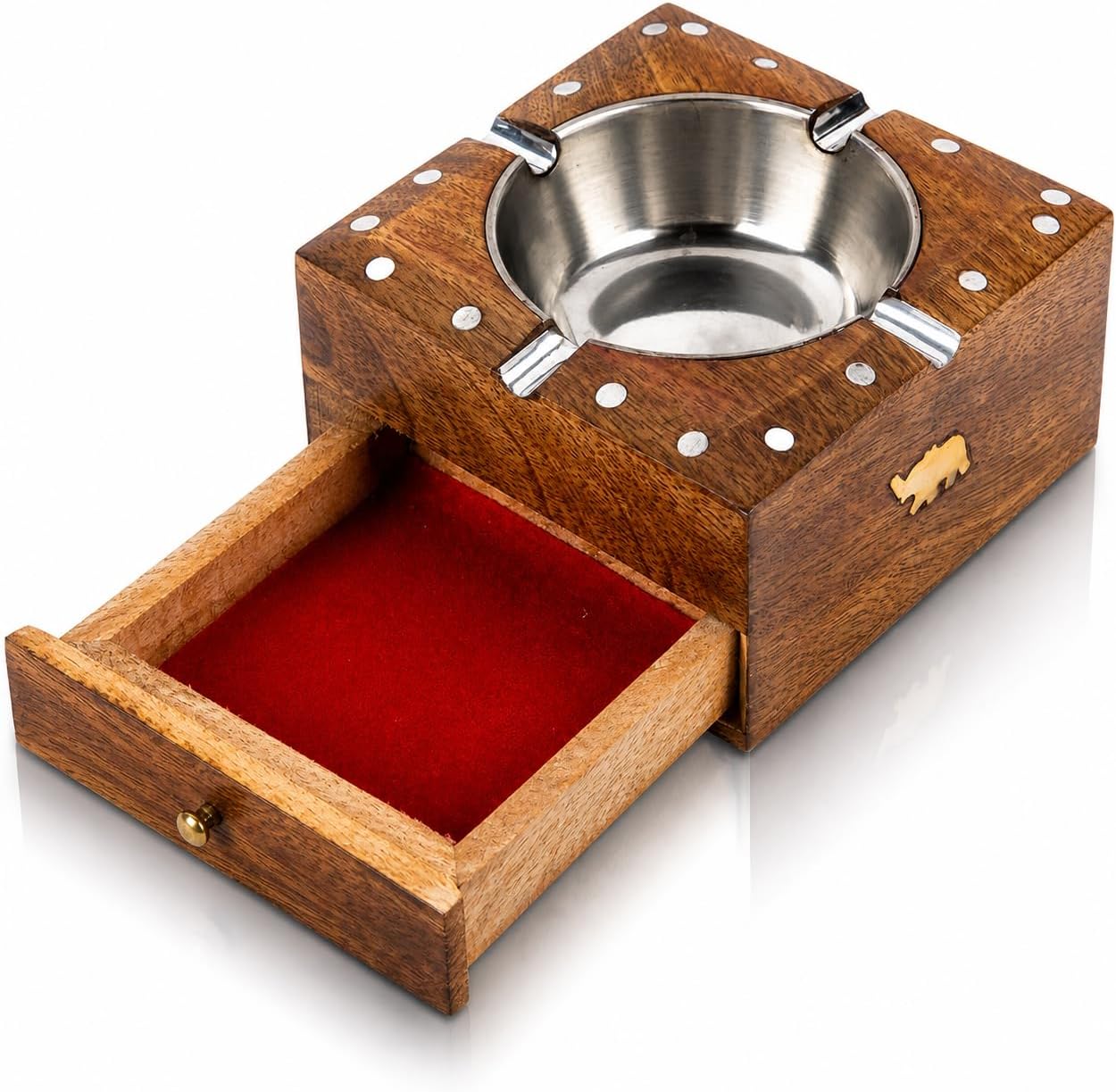 Handcrafted Cigarette Smoking Wooden Ashtray With Compartment For Home Living Room Office Patio Poker Coffee Tabletop For Cigarettes Unique Vintage Decorative Square Indoor Outdoor Ash Holder