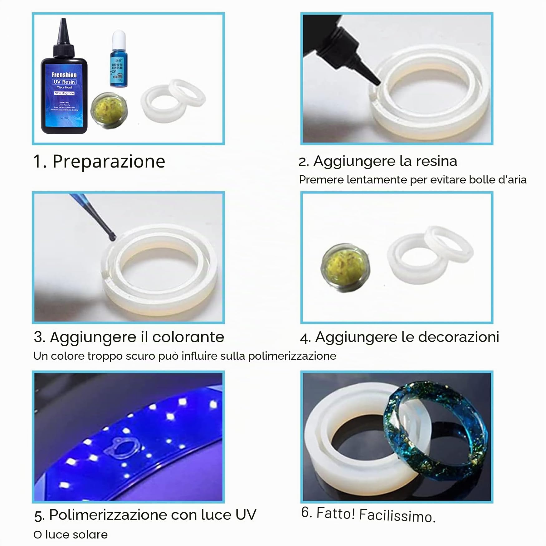 Kit di Resina UV Con Luce - 126Pcs Con 100g Bassa Viscosità, Pigmento di Colore, Accessori Starter Kit per la Fabbricazione di Gioielli