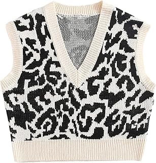 Verdusa Women's V Neck Sleeveless Cable Knitted Crop Tank Top Sweater Vest