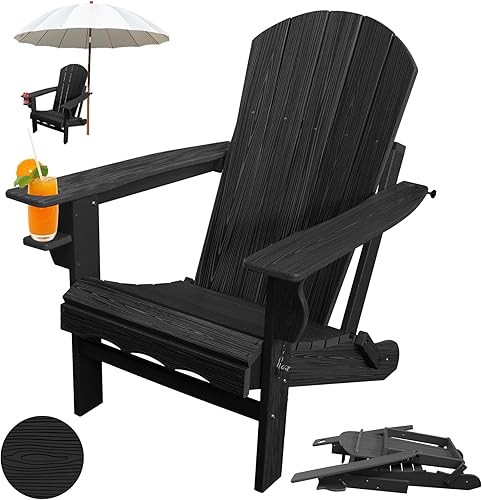 Silla Adirondack plegable, de plástico HDPE, sillas Adirondack negras resistentes a la intemperie, sillas de gran tamaño para fogatas al aire libre