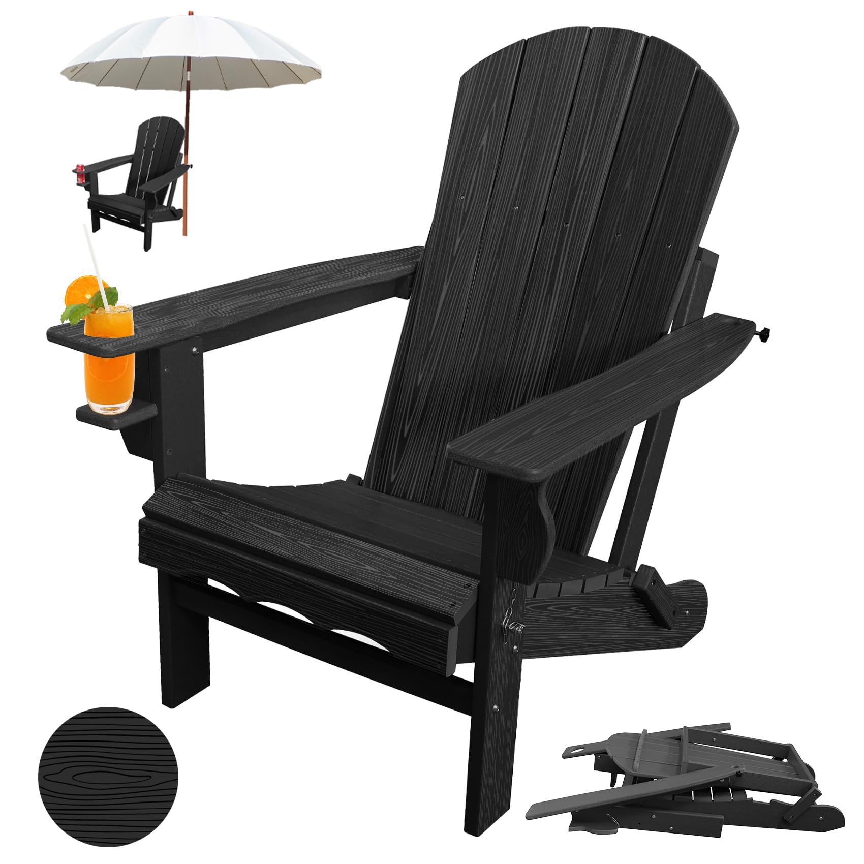 Amazon.com : CLOUDEEP Folding Adirondack Chair, HDPE Plastic Black