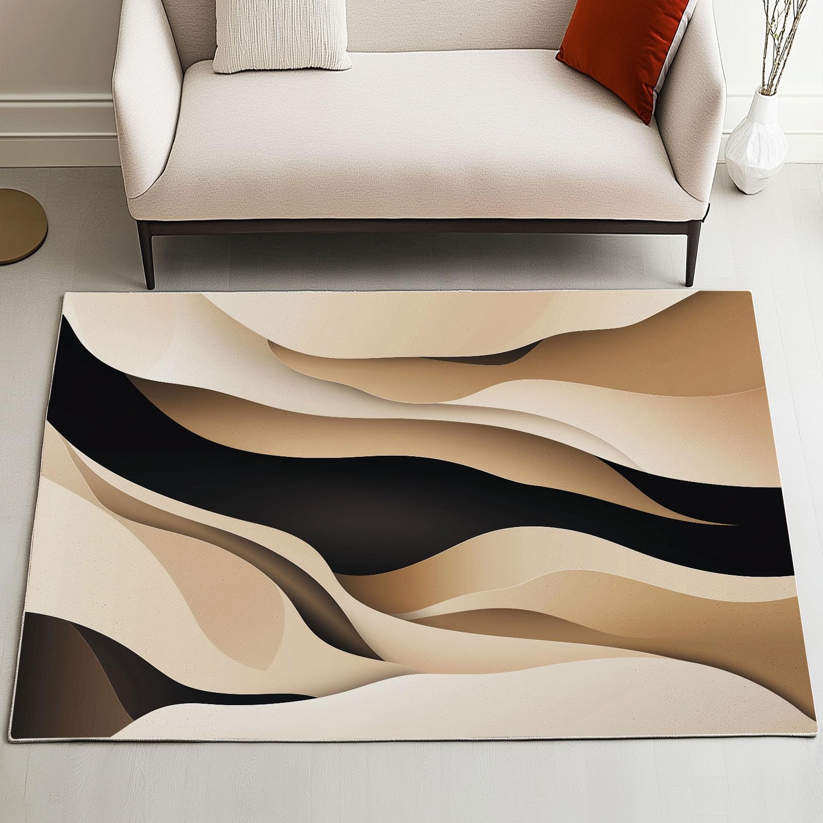 Xuxangti Abstract Art Decorative 5x8 Rug, Modern Geometric Wave Area Rug for Bedroom, Contemporary Neutral Carpet Non Slip Low Pile, Decor Throw Rug,