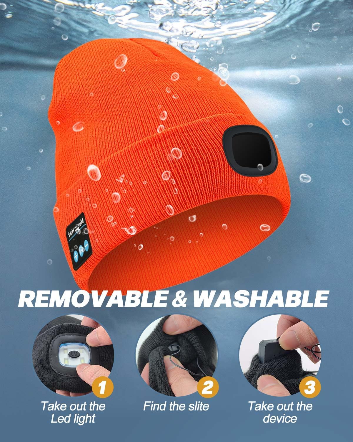 Bluetooth Beanie with Light, USB Rechargeable LED Headlamp Winter Hat, Men Women Valentine's Day Gifts - Image 4