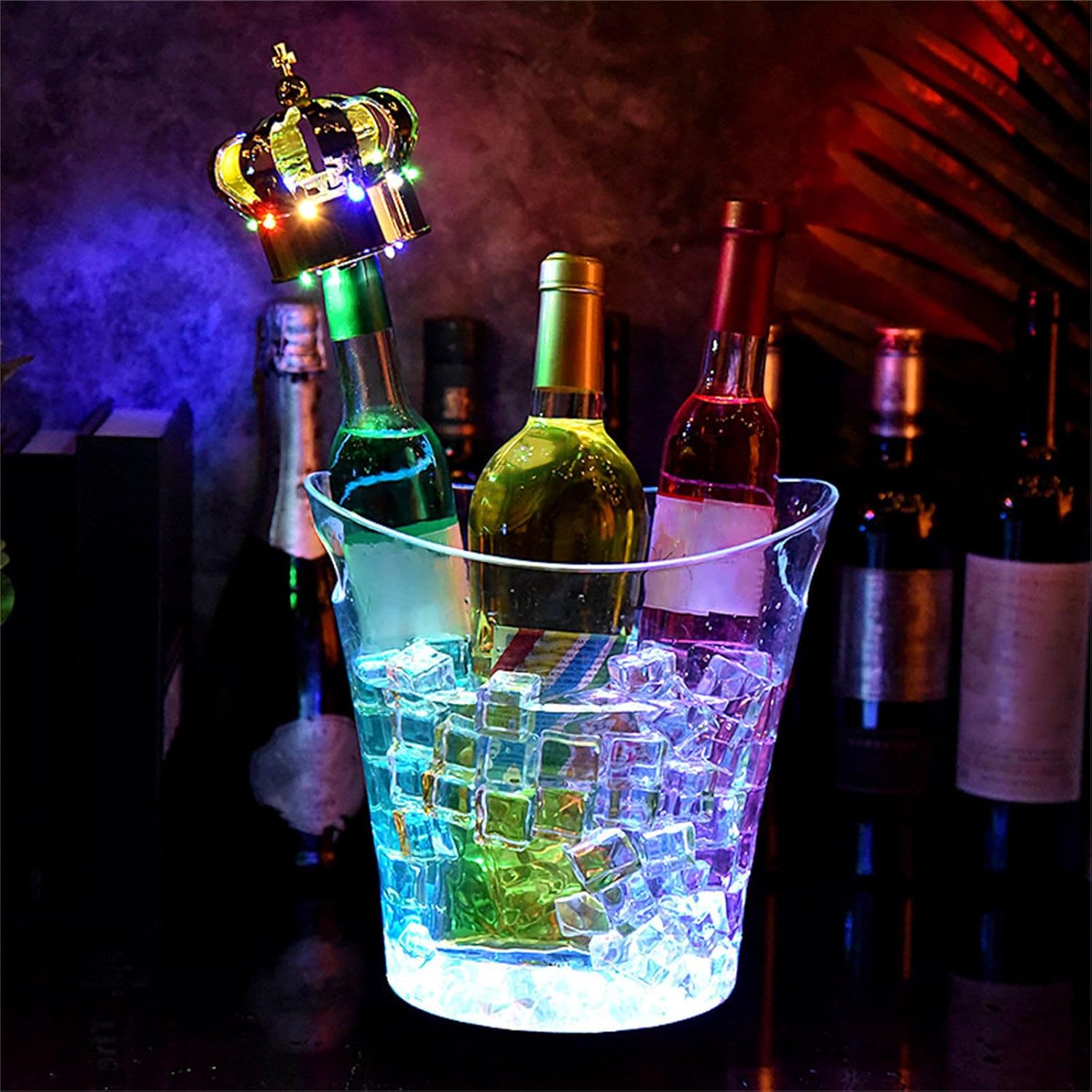 Led Lighted Ice Buckets 5L Large Capacity Ice Container Bin for Parties and Clubs with Automatic Color Changing Feature