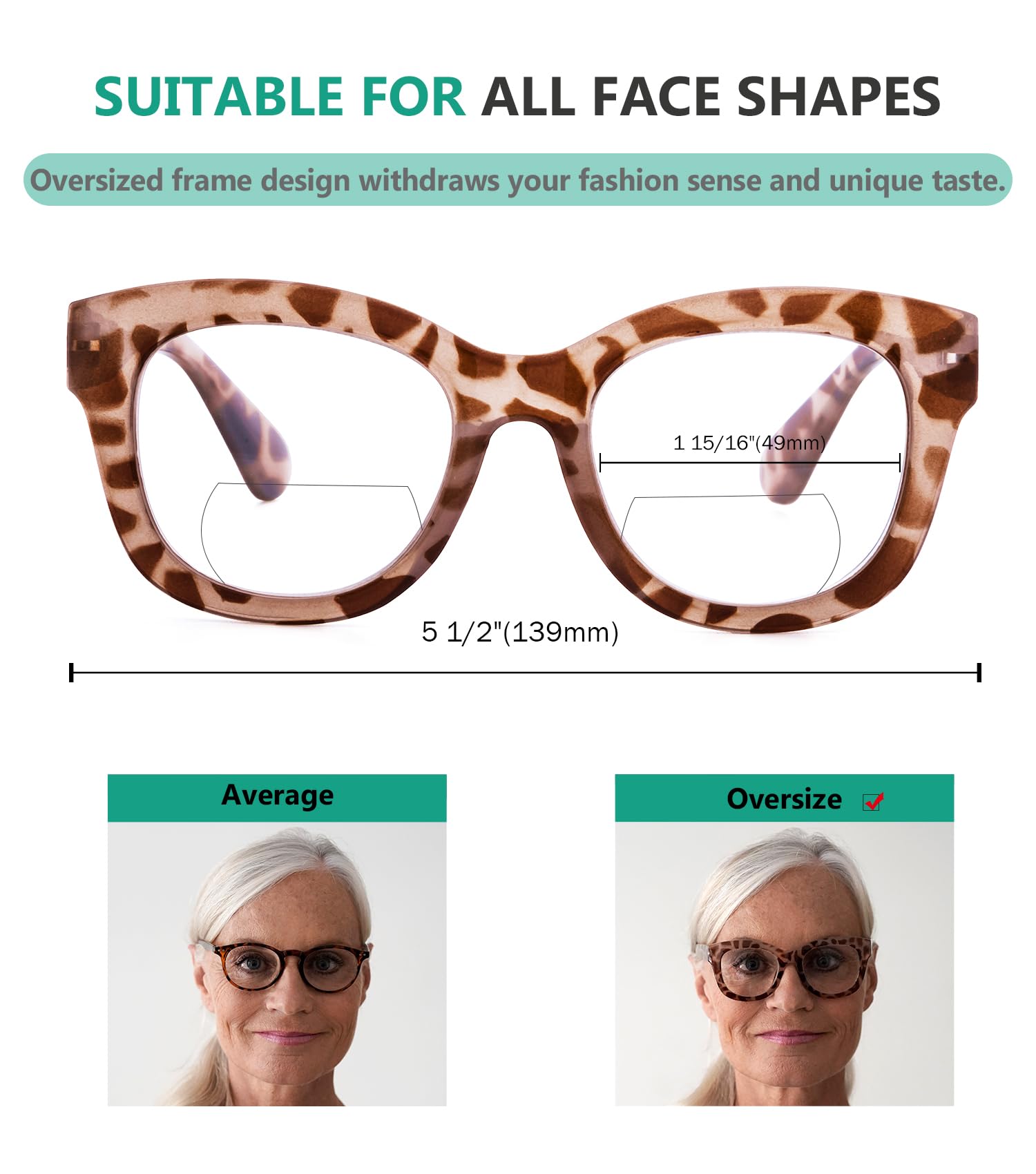 Eyekepper Design Large Frame Bifocal Reading Glasses Women Oversize Bifocal Readers, Transparent - Image 4