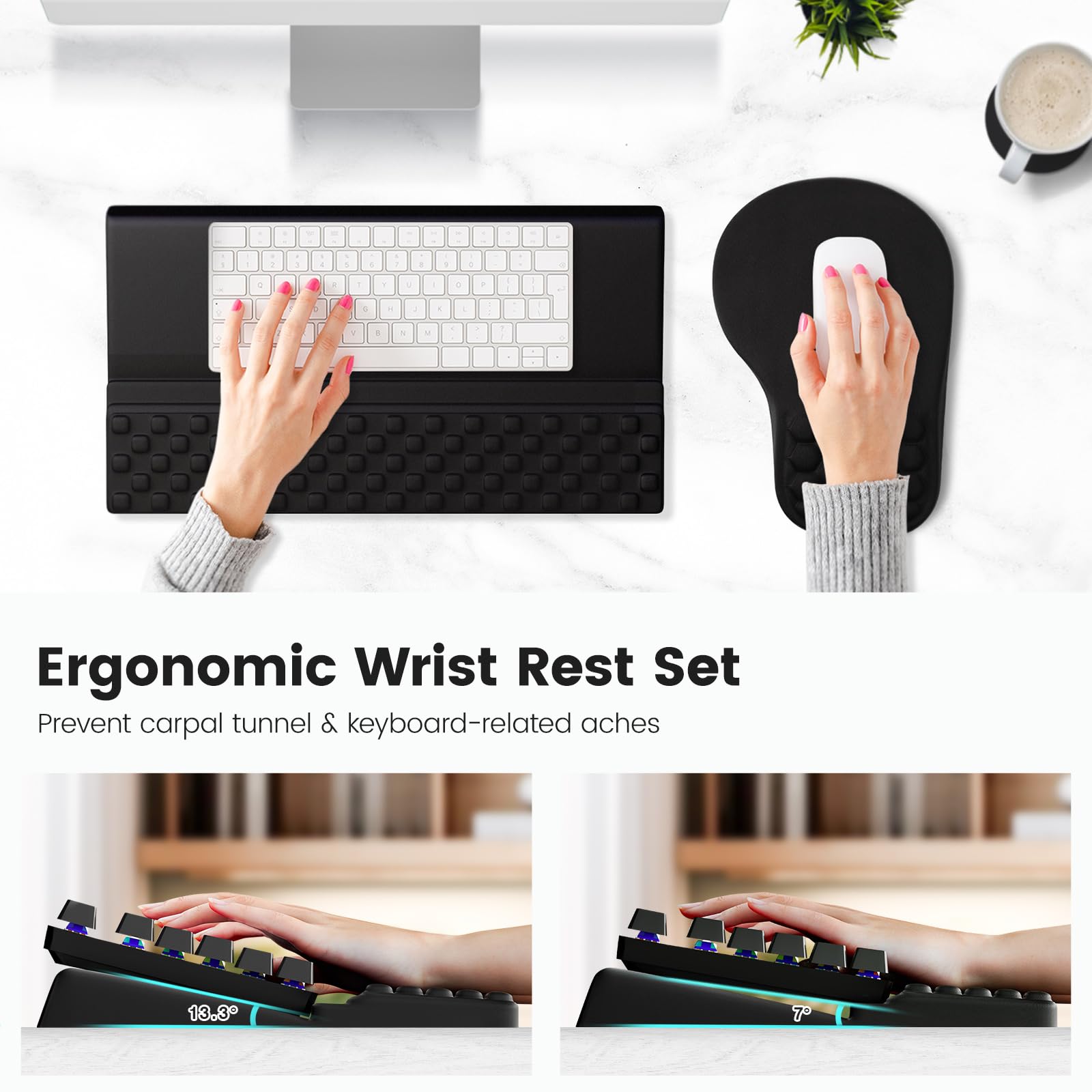 Ospelelf Set 3 in 1 con poggiapolsi e tappetino ergonomico per mouse
