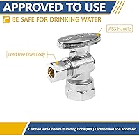 Vista 4 de Válvula de parada angular, tubo de hierro FIP de 1/2 pulgada x válvula de cierre de ángulo cromado de compresión con 1/4 de vuelta (paquete de 5)