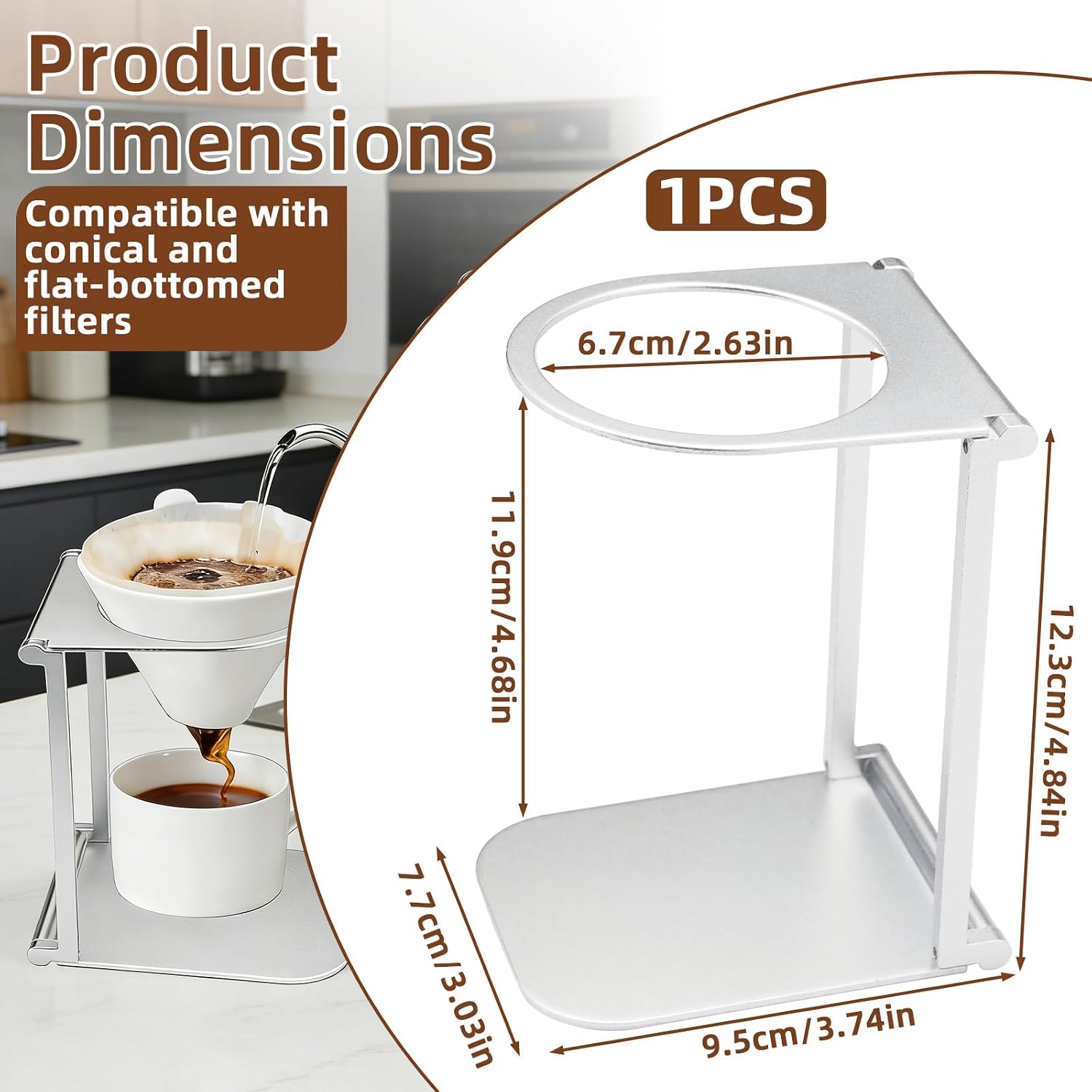 Aluminum Alloy Pour Over Coffee Maker Stand, Foldable & Portable Espresso Machine Stand, Universal Coffee Dripper Holder Rack Suitable for Office Home Camping Use (Silver) image 2