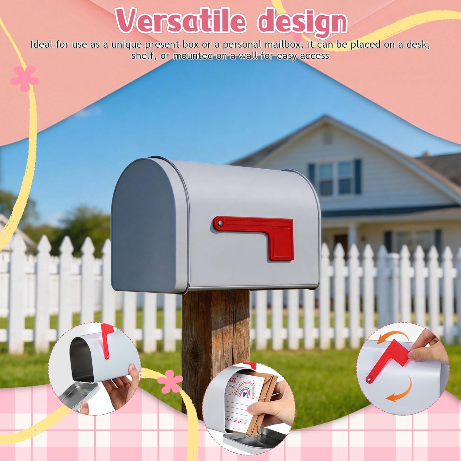 1Pc Mini Mailbox, 6.13x4.40x3.69in Tinplate Kids Small Mailbox, Valentines Day Present Mail Box Decorative Outdoor Letter Can Play Mail Box for Classroom Role Playing and DIY Handicraft