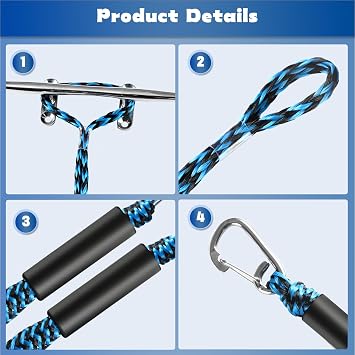 4 Pcs Boat Bungee Dock Lines, 4 Feet Mooring Rope for Docking Stretches to 6 Feet, Mooring Line Boat Accessories Docking Ropes PWC Dock Ties for Boats with a Hook (Blue and Black)
