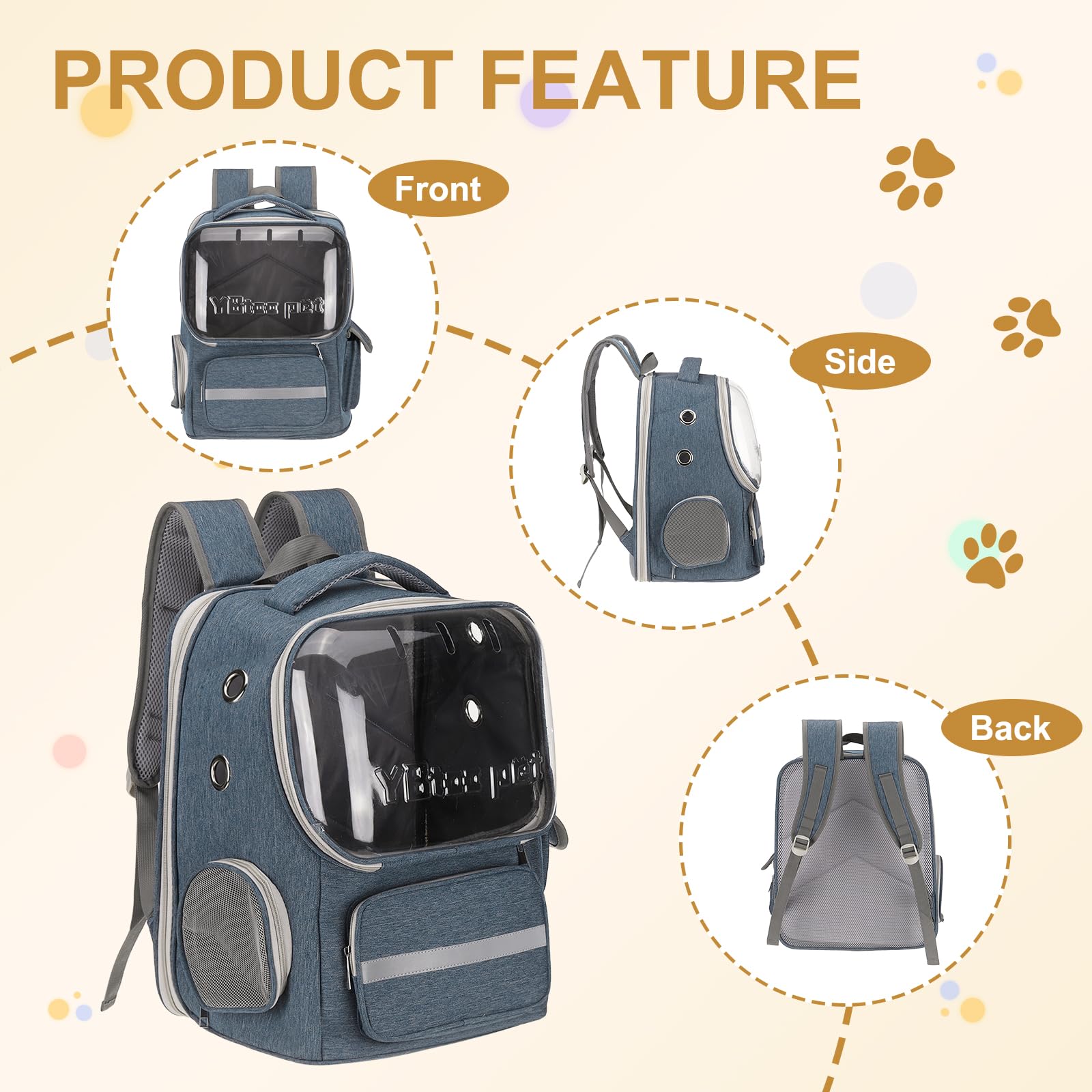QUARKZMAN Mochila Transportadora para Mascotas, Portátil Y Ventilada, Tela Oxford, Bolsa De Viaje para Perros Y Gatos con Cubierta Transparente 14.17" (Azul, 1 Unidad)