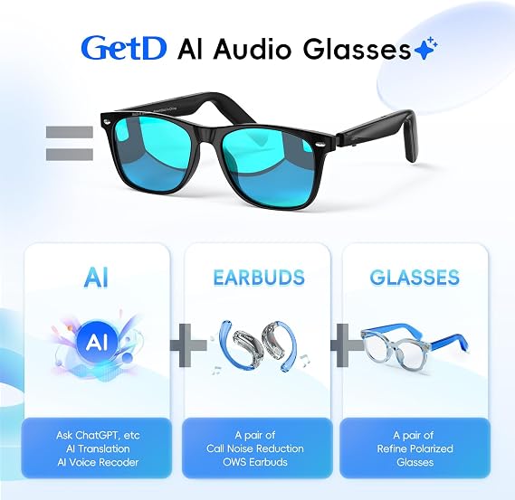 GetD AI Glasses, Smart Glasses Powered by ChatGPT, Real-Time AI Translation