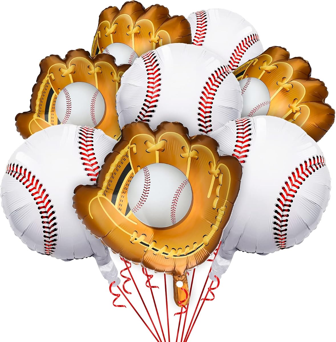 Skylety 8 Pcs Baseball Balloons Baseball Foil Glove Balloon Birthday Party Decorations 18'' Sports Themed Team Coach Stadium Photos Backdrop Senior Night Summer Party Decorations Supplies