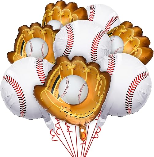 Skylety 8 Pcs Baseball Balloons Baseball Foil Glove Balloon Birthday Party Decorations 18 Inch Sports Themed Senior Night Decorations Supplies