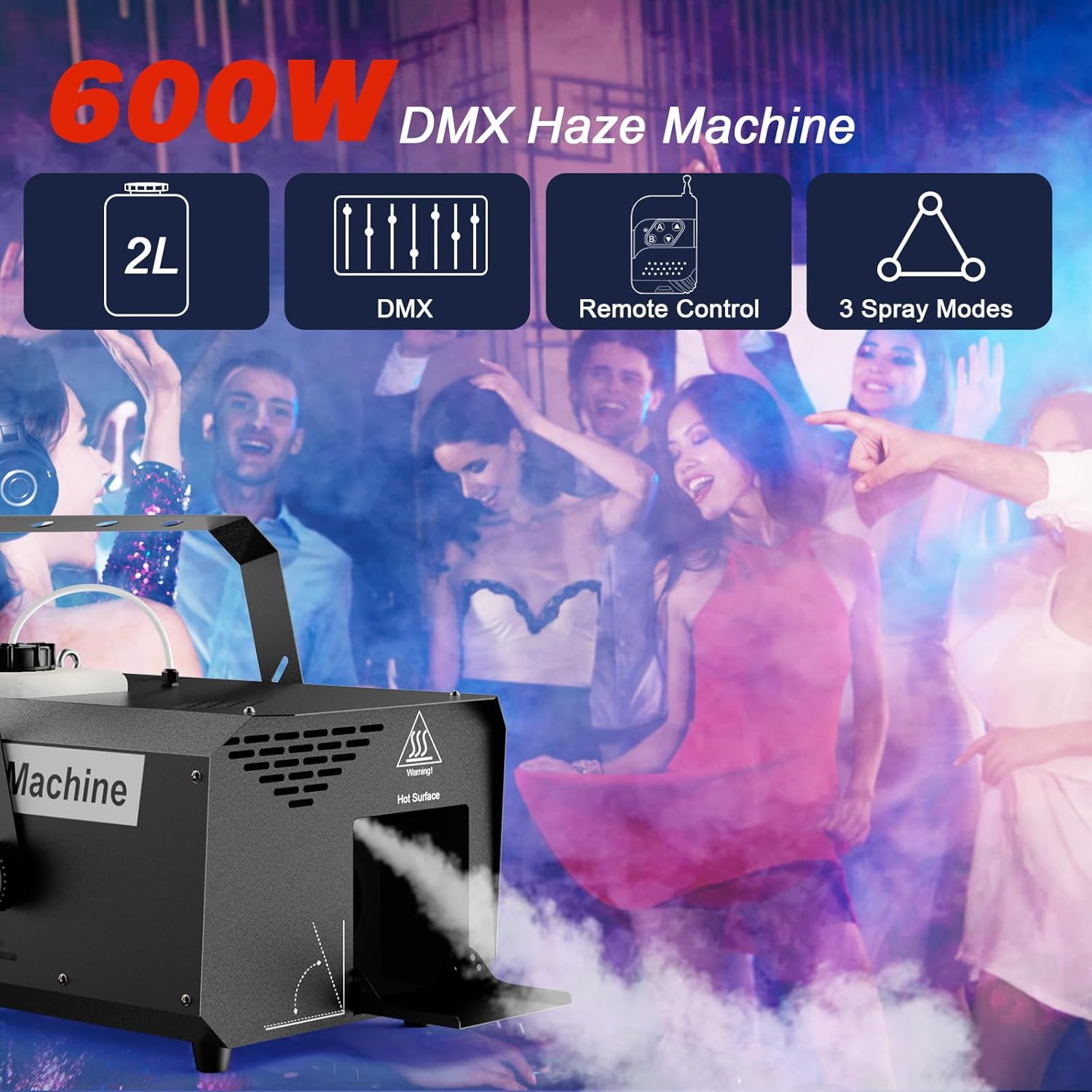 600W Stage Haze Machine: Continuous Output Fog Machine - Wireless Remote & DMX Control - Adjustable Smoke Outlet for Stage DJ Halloween Club Christmas Wedding Party Light Show