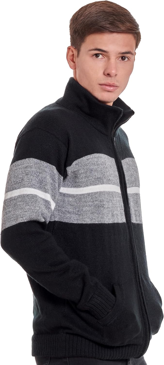 Alpaca Full Zip Cardigan for Men (US, Alpha, Large, Regular, Regular, Black)