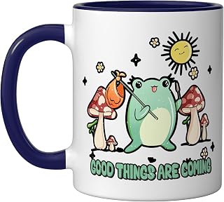 Hopeful Frog Mushroom Cottagecore Illustration Ceramic Mug