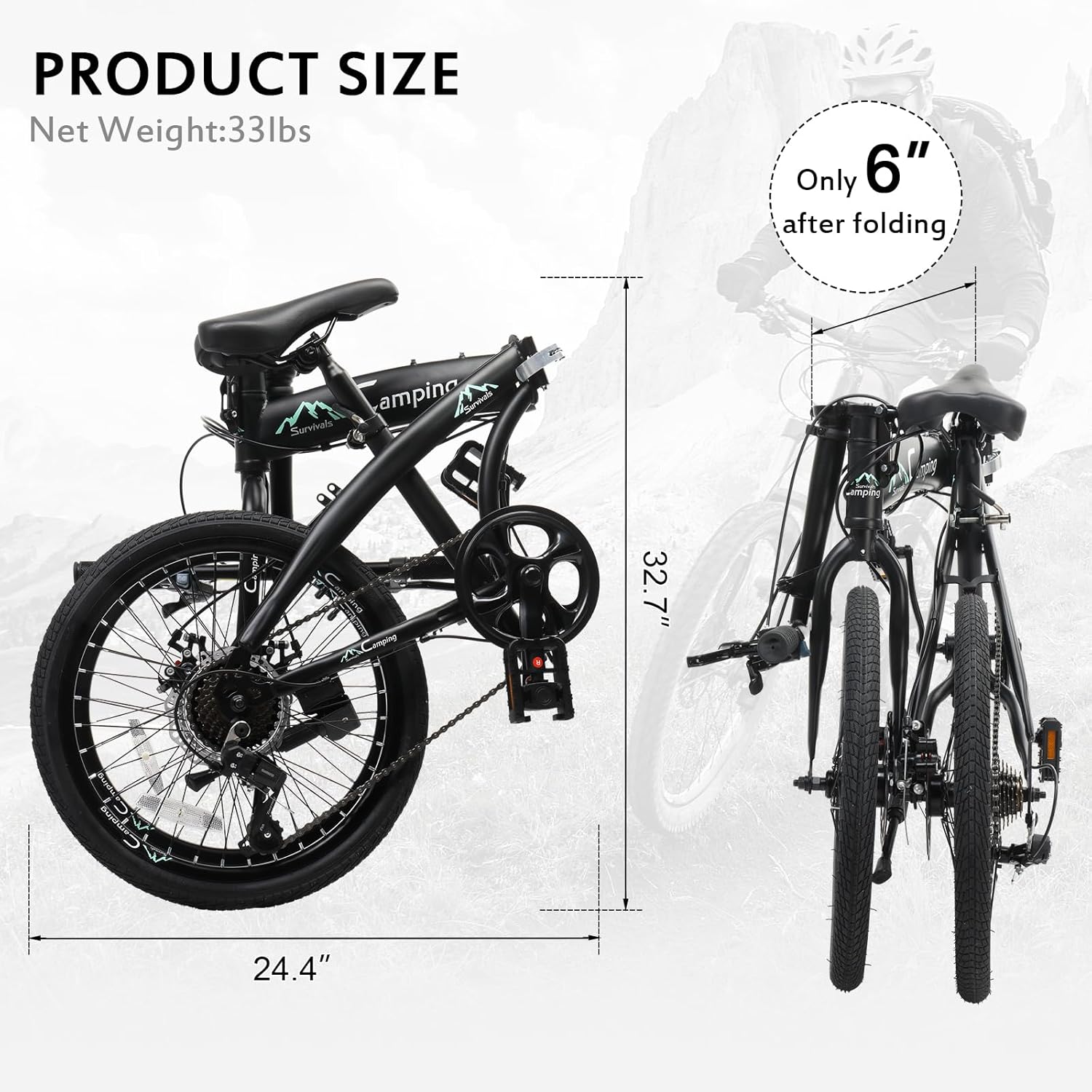 20 Inch Folding Bike, 7 Speed Foldable Bike with 100% Assembled, Dual Disc Brake, Fork Suspension, High-Carbon Steel Frame, Non-Slip tire and Adjustable Saddle (Black & Green)