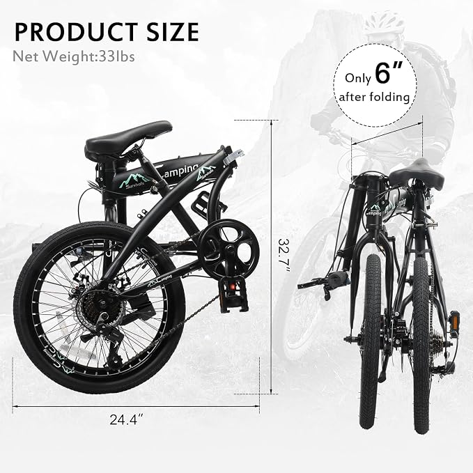 Bicicleta plegable 26 pulgadas 7 velocidades negro y verde miniatura 6