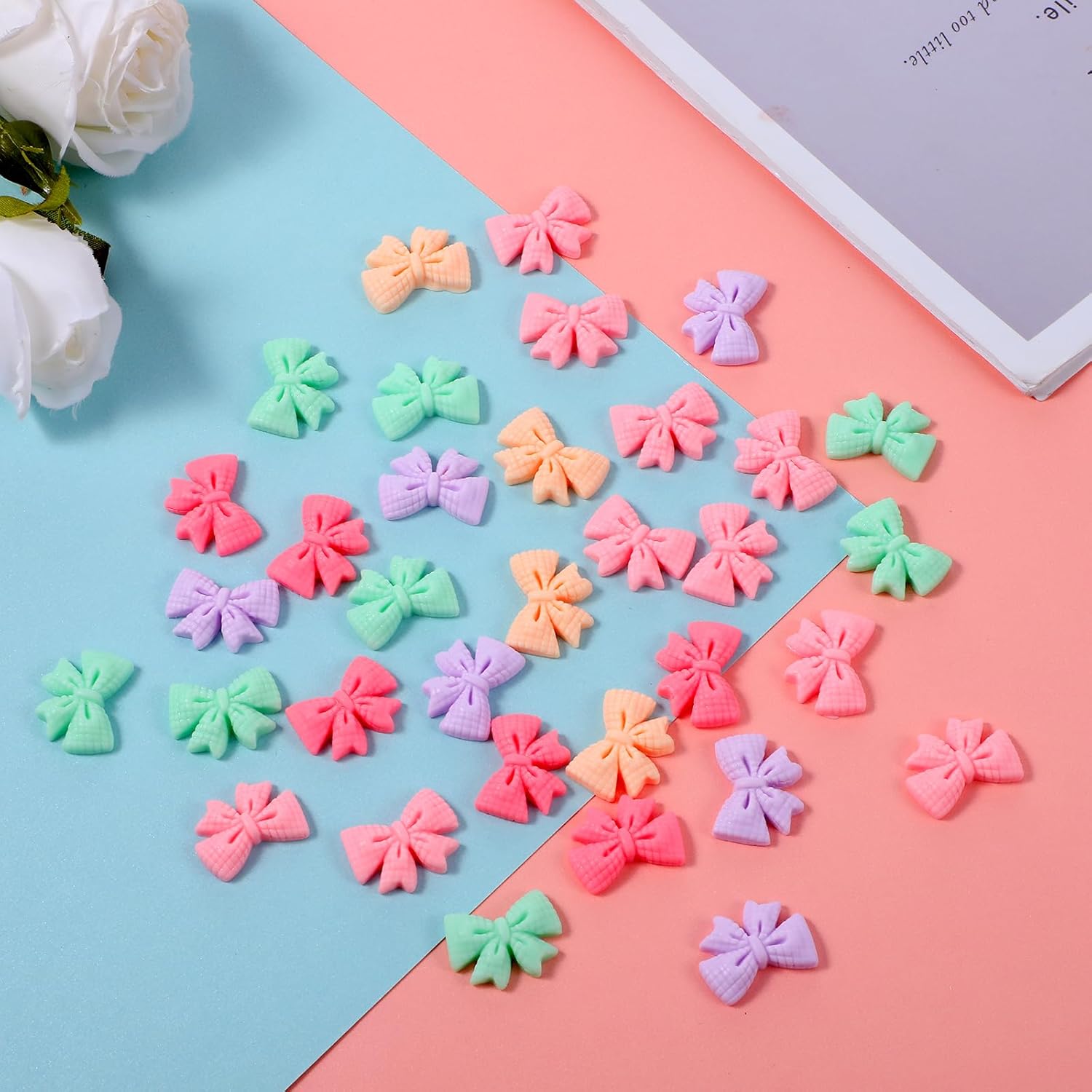 50Pcs Bows Resin Charms, Cheer Pin Charms Flatback Resins Charm, Cheer Bow, Cute Bows Embellishments Multi-Colors Bulk Mixed Resin Embellishment Set for Junk Cases Phone Cases DIY Crafts Decorations - Image 6
