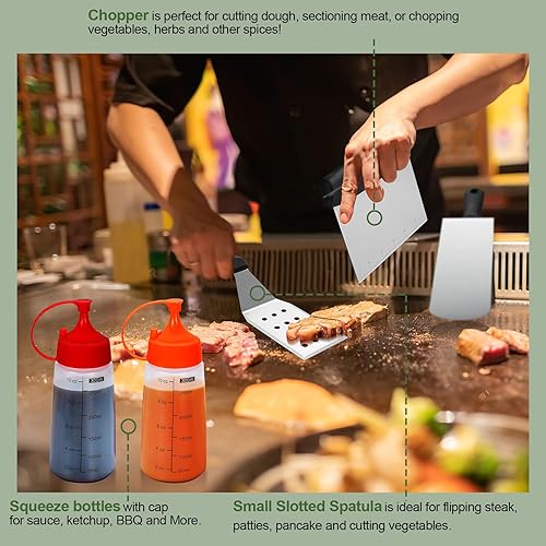 Miniatura 6 de Juego de 30 accesorios para parrilla, juego de 30 accesorios para parrilla de parte superior plana para Blackstone y Camp Chef, juego de espátulas