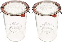Weck 743 Mold Jars Set of 2 - 3/4 Liter Wide Mouth Canning Jars with Airtight Glass Clips for Jams, Pickles & Storage