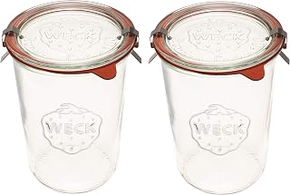 Weck 743 Mold Jars Set of 2 - 3/4 Liter Wide Mouth Canning Jars with Airtight Glass Clips for Jams, Pickles & Storage