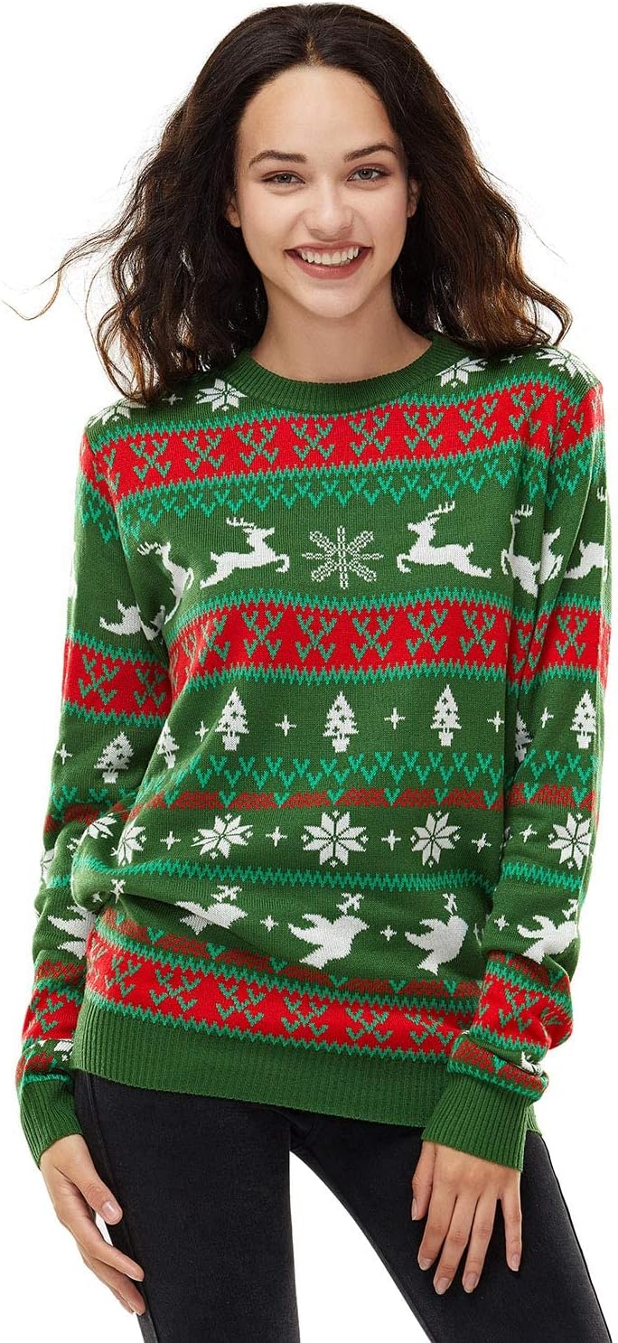 Ugly Christmas Sweater for Men, Reindeer Unisex Women Xmas Fairisle Classic Pullover for Party Festive Party