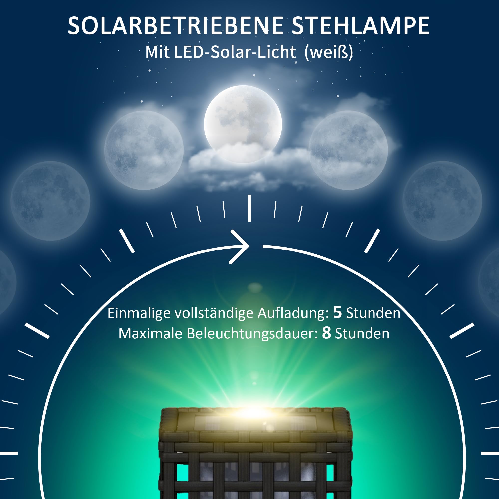 Outsunny solarne rattanowe z czujnikiem światła 15,5x15,5x46cm Czarny | Ładowalna LED, IP44 wodoszczelna, latarka solarna, lampa zewnętrzna, do ogrodu, balkonu, podwórza