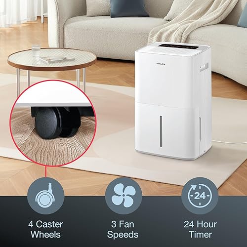 Miniatura 5 de Amana Deshumidificador portátil de 50 pintas con bomba para sótano, garaje, sala de estar, ático, 115 V, con apagado automático y temporizador,