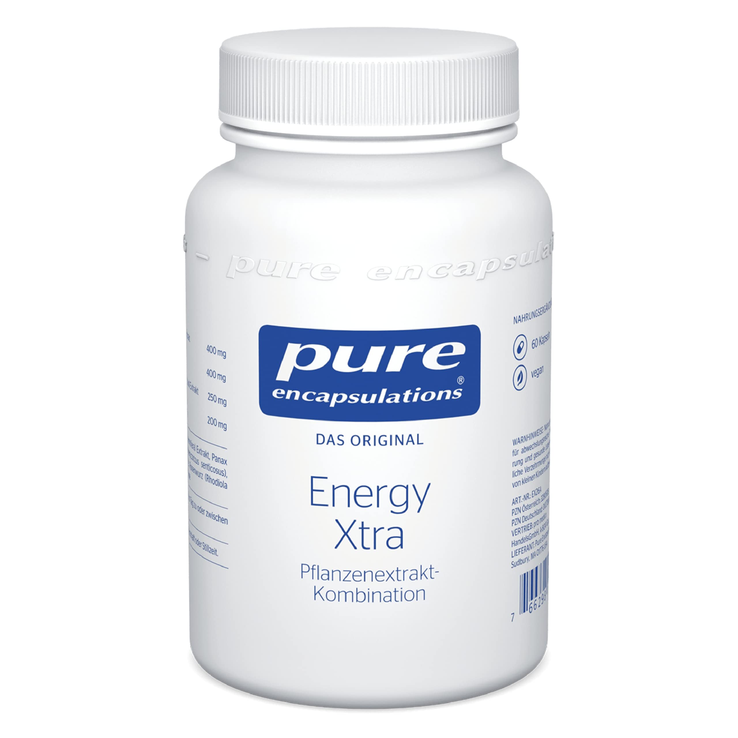 Pure Encapsulations - Energy Xtra - Energie Booster - Ashwagandha, Ginseng, Rosenwurz - 60 Kapseln