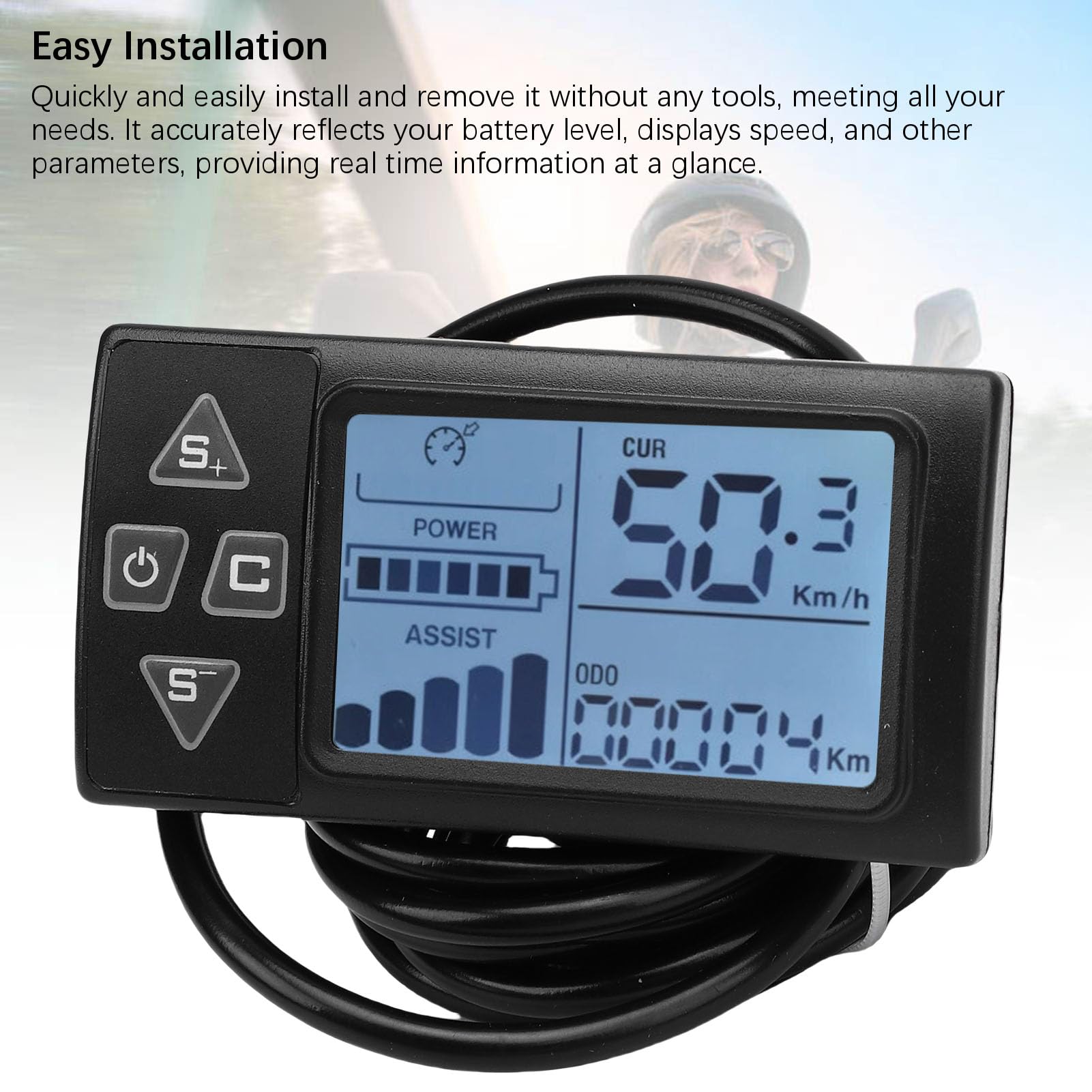 Buachois Display LCD per Bici Elettrica S861, Pannello LCD per Scooter Elettrico con Connettore SM, Materiale ABS, Display Grande e Leggibile, per Biciclette Elettriche e Scooter