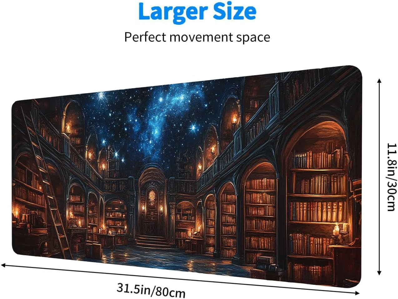 Dark Academia Library Desk Mat Gaming Desk Pad Large Mouse Keyboard Pad Magical Shelve Ancient Books Desktop Mats Computer Keyboard Pad Mouse Mat Laptop Mat Office Home Decor 31.5" x 11.8" - Image 3
